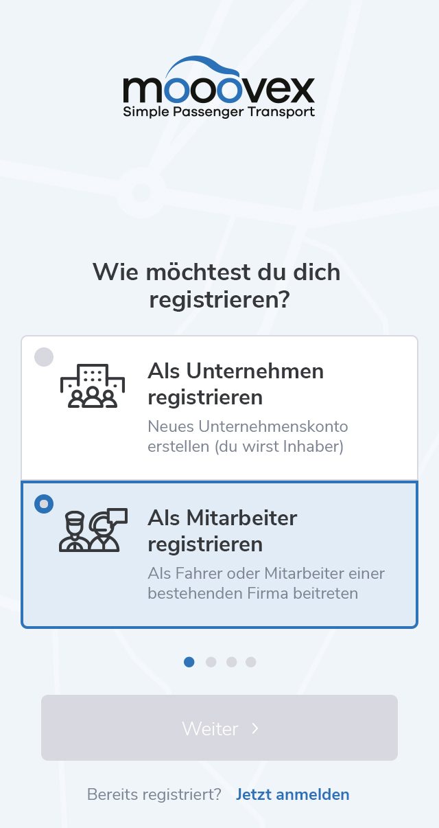 Registrazione: scelta del ruolo